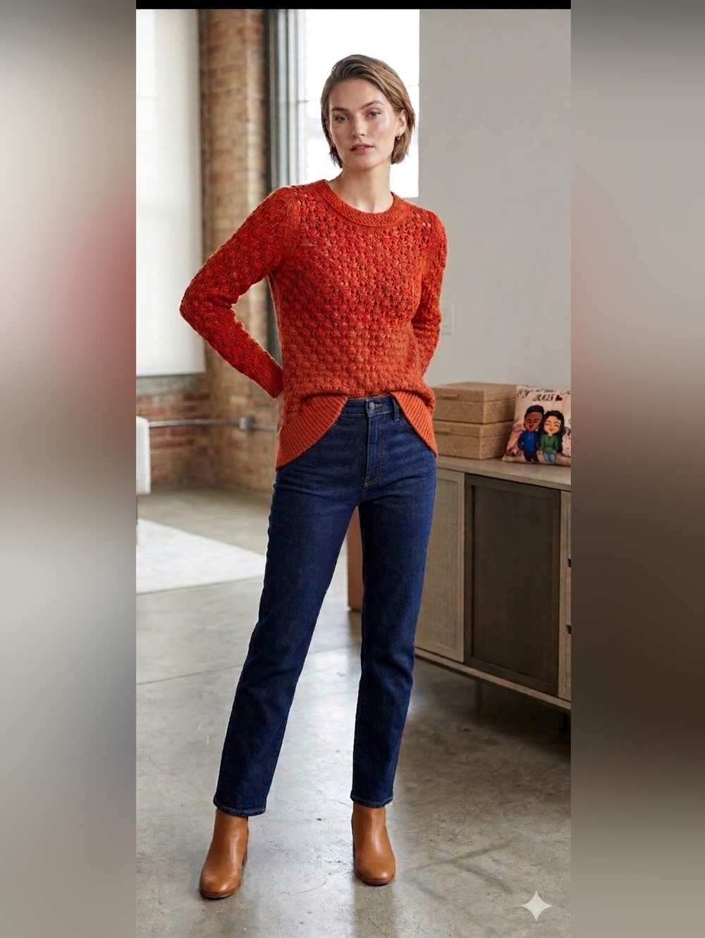 BANANA REPUBLIC Italian Yarn Pointelle Knit Sweater, Size S